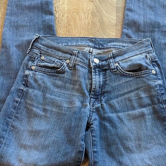 7 For All Mankind Denim - 7 For All Mankind Gwenevere Medium Wash Distressed Low Rise Blue Jeans, Size 25